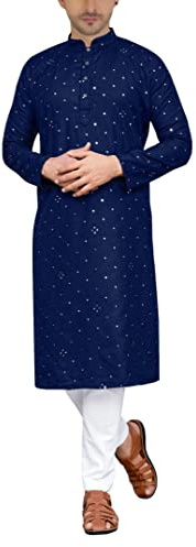Sonisha MKP125 Men's Blue Kurta Pajama Set Indian Traditional Party Wear Outfit (36)