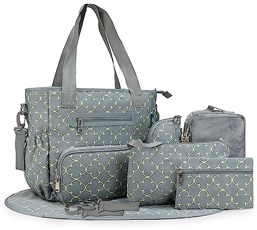 SONARIN Set de 7 Bolsa de Pañales para Bebés,Bolso Cambiador de Pañales Multifunción Bolsa Mamá Bolsa de Hombro Bolsa de Viaje para Pañales con Cambiador y Ganchos Carrito Bebé(Azul Claro)