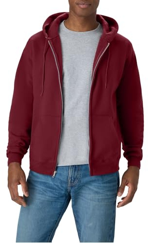 Hanes, EcoSmart Fleece Full-Zip Hoodie for Men, Hooded Sweatshirt, MULLED BERRY, 2X LARGE