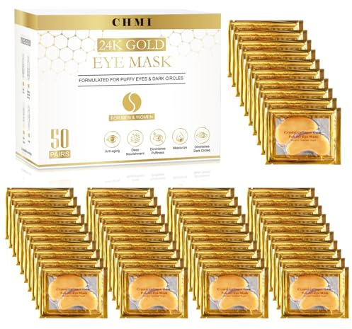 CHMI Patch Sotto Gli Occhi (50 Coppie) - Patch Dorate 24K Per Occhi Gonfiati, Occhielli, Borse E Rughe Per Gli Occhi, Prodotti Di Collagene Per La Cura Della Pelle, Be