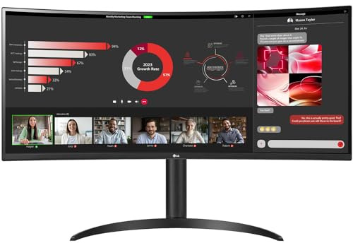 LG 34WR55QC-B 34 Curved UltraWide WQHD HDR 10 100Hz Monitor with USB Type-C, 3440x1440 Curved Display, 100Hz Refresh Rate, AMD FreeSync, Borderless Design
