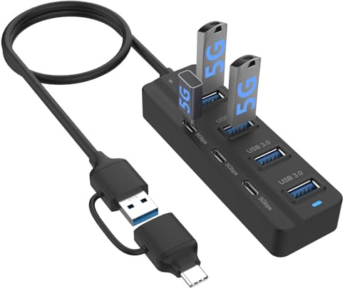 USB C Hub, 5Gbps 7 Ports USB 3.0, USB Hub with USB C Long Cable USB Splitter Multiport Adapter Compatible with Thunderbolt3/4,MacBook, iMac, Surface Pro