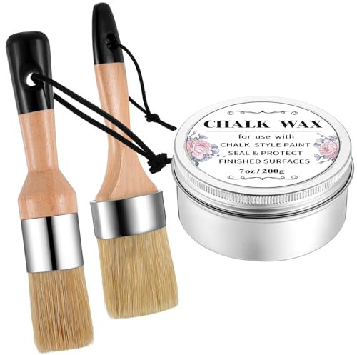 Threlaco Furniture Finishing Wax Paint Wax Sealer Clear with 2 Brush Set 7 oz for Clear Chalk Sealing Wood Surfaces Interior Furniture Protective Painting Waxing Wooden Floor Cabinet Home Accessories