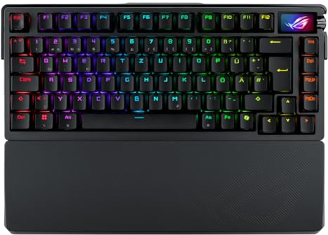 ASUS ROG Azoth Extreme Tastiera da gioco 75% (layout QWERTZ, interruttori meccanici ROG NX, touch screen OLED, triplo pulsante di controllo, wireless tramite Bluetooth, 2,4 GHz RF Wireless, USB,