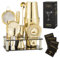 Gienxias Boston Shaker Set - Coctelera de acero inoxidable de 10 piezas con colador, clip de hielo, cucharón, jigger y soporte acrílico - Perfecto para camareros profesionales y uso doméstico (dorado)
