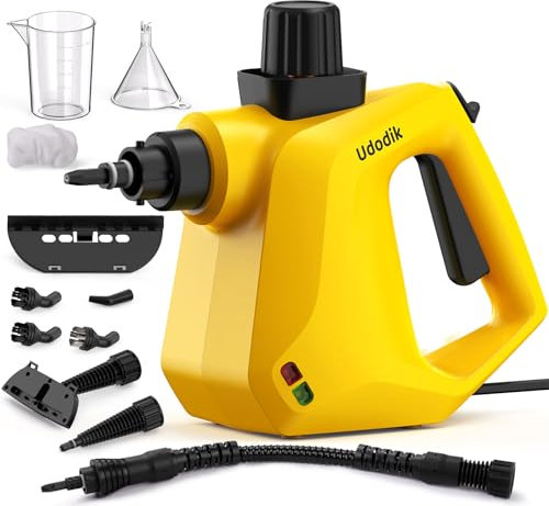 Udodik Tragbarer Dampfreiniger, Dampfreiniger für Zuhause, Mehrzweck-Dampfreiniger mit 10 Zubehörteilen für Teppiche, Vorhänge, Sofas, Küche, Wanzen, Badezimmer und mehr (yellow)