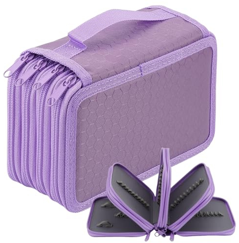 Catime 72 Slots Inserting Drawing Pencil Case, Large Capacity 4 Layers Pencil Bag Pouch Holder, Student Stationary Case, Portable Colouring Pencils Organiser Bag for School Office Artist (Purple)