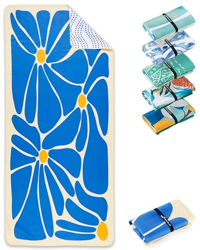 Fit-Flip Serviette de Plage Microfibre Grande - Fine et légère - à séchage Rapide – Drap de Piscine XXL - Serviettes Anti-Sable 100% recyclée – Groovy Flowers – 200cm x 90cm