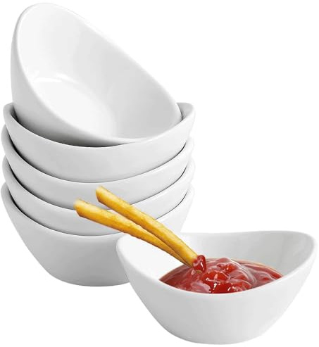 STOUCLA Lot de 6 bols à sauce, 425 ml, pour sauce, snacks, sauces, épices, non en céramique, blancs