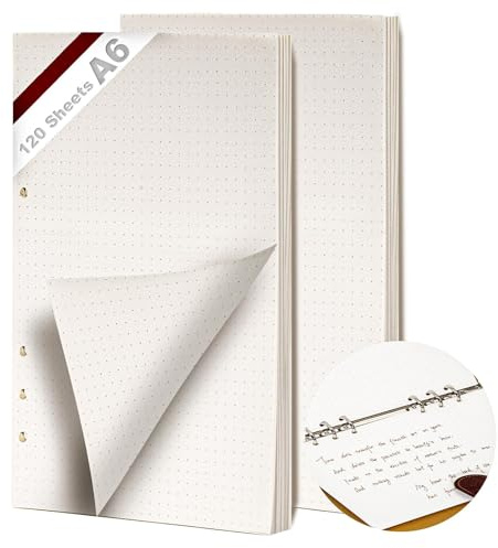 KINETOX 2 Pack A6 Dotted Filler Paper 120 Sheets Dotted Paper 6-Ring Binder Planner Insert Refill Pad Replacement Papers for A6 Organiser Planner Inserts Notebooks Diaries Sketchbooks Planners