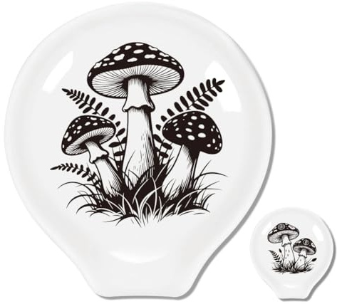 ANATTASOUL Mushrooms & Ferns 2Pcs Ceramic Spoon Rest for Coffee Bar