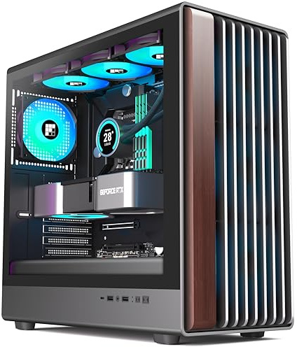 FOIFKIN Boîtier PC M2 – Avant en bois de noyer, ventilateur ARGB 7 PWM pré-installé (3 x 140 mm et 4 x 120 mm), boîtier pour PC de jeu ATX de type C, noir