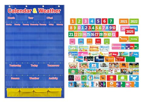 Calendario De Aula Tabla Bolsillo Con 114 Tarjetas Calendario Mensual Tabla Bolsillo Materiales Aprendizaje Para Niños Jardín Infantes Conocimiento Del Clima Niños