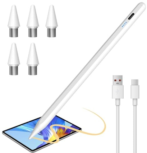 Penna per Tablet Penna Universale per Tablet Compatibile con iPhone/Samsung/Huawei/Xiaomi Penne per Schermi Touch con 4 Punte di Ricambio, Rifiuto del Palmo, Sensibilità all'Inclinazione