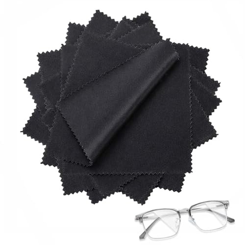 ZZHBOO 16 Panni per Occhiali, Panno per Pulizia in Microfibra Ultrasottile, per Pulire Lenti Occhiali, Vetri, Schermi, Macchine Fotografiche, Nero