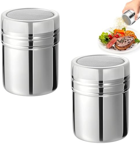 SHENGYIG 2 304 Acero Inoxidable Cacao Espolvoreador Apto para uso Doméstico Canela y Azúcar Espolvoreador Camping Al Aire Libre Harina, Lavable en Lavavajillas, para Hornear y Cocinar