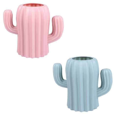 GAROZATION Pot à Crayons Cactus Rose et Vert Clair en Plastique 2pcs Grosse Capacité pour Rangement de Bureau et Organisation de Maquillage Bureau Dortoir