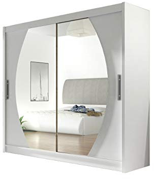 Mirjan24 Kleiderschrank mit Spiegel London IV, Schwebetürenschrank, Schiebetürenschrank, Modernes Schlafzimmerschrank 180x215x58cm, Schlafzimmer, Garderobe (Weiß)