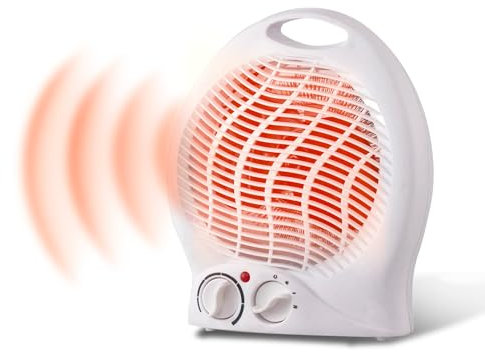 Termoventilatore Caldo Bagno | Protezione anti Soffocamento | Regolazione Temperatura e Velocità | Appendibile a parete con 2 temperature 1000/ 2000W Bianco 2 Potenze con Termostato