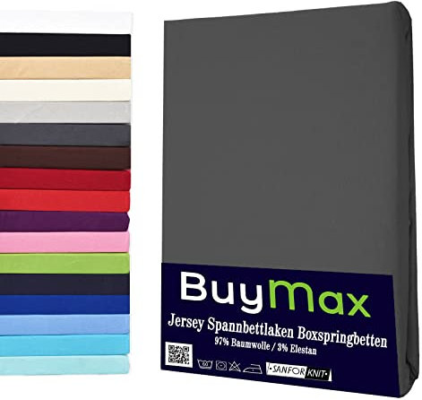 Buymax® Wasserbett Spannbettlaken Stretch 180x200-200x220 cm für Wasserbetten und Boxspringbetten Bettbezug für Matratzen bis 35 cm Matratzenhöhe, Anthrazit