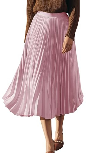 GRACE KARIN Women's Chiffon Skirts A-line Pleated Swing Midi Skirt Dark Rose Pink M