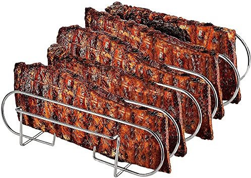 Spareribs Halter Grill, Rippchenhalter Spareribs, Rippchenhalter Grillen, Halter BBQ Grill, Rib Holder, Halter Grill Braten, Metall Grill Halter, Napoleon Grill Zubehör, Für Rippchen, Grill (Silber)