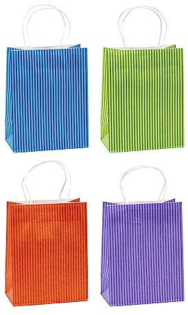 K3T Sac cadeau en papier kraft RAYURES, lot de 12, taille : moyenne (23 x 18 x 10 cm), N° d'art. 88114