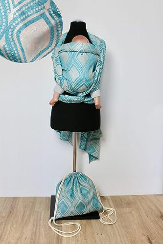 Babytragetuch aus 100% Bio-Baumwolle | Gr. 8 (570cm) | ab Geburt bis Ende der Tragezeit | diagonal elastisch gewebt | nachhaltig produzierte Garne | Sparkling Peacock