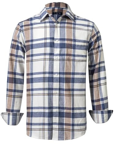 Double Pump Mens Flannel Shirts Cotton Long Sleeve Casual Regular Fit Button Down Plaid Shirts(FL255-XL)