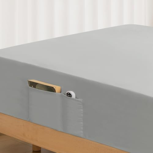 ALYVIA SPRING Twin Fitted Sheet with Side Pocket, Light Gray, 39x75