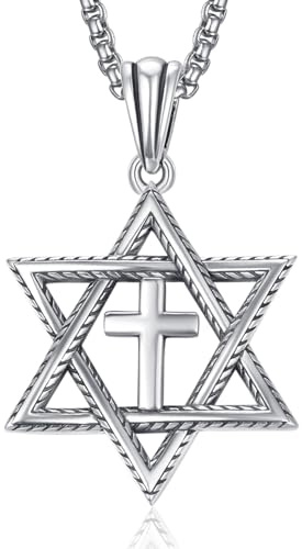 ADMETUS Star of David Cross Necklace 925 Sterling Silver Cross Necklace with Star of David Pendant Jewelry Estrella de David Jewish Star Necklace for Men Women