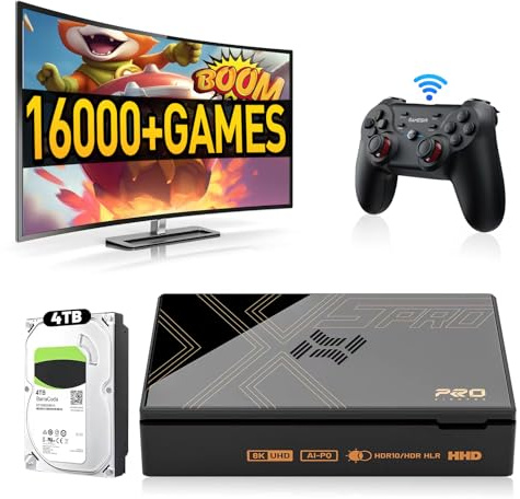 Kinhank Super Console X5 PRO Retro Game Console with 16000+Games,Emulator Console with Game&TV System,Rock Chip RK3588S,8K UHD Output,BT 5.0,SATA 3.1,Wireless Controllers