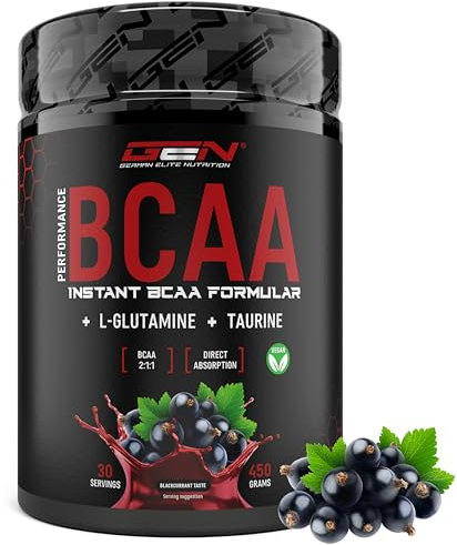 BCAA Performance - 450 g di polvere - BCAA istantanei + L-Glutammina + Taurina - Deliziosi e super solubili - Aminoacidi vegani - Rapporto 2:1:1 - (Ribes Nero)