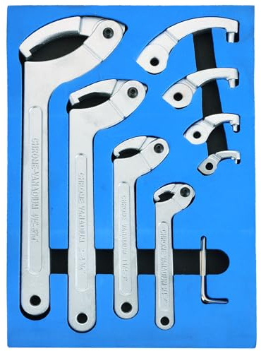 DASBET 8pcs Adjustable Pin Spanner Wrench Tool Set, C-Shape Pin Hook Wrenches with Changeable Head for Pipes Heating Cars, Spanner Nut Wrench for Suspension System, 3/4 to 6-1/10