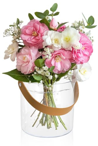 Secchiello per Il Ghiaccio Piccolo, Secchiello per Il Raffreddamento del Vino Trasparente per Champagne Vaso di Fiori Cilindrico Trasparente Versatile con Manico per Casa, Bar, Birra