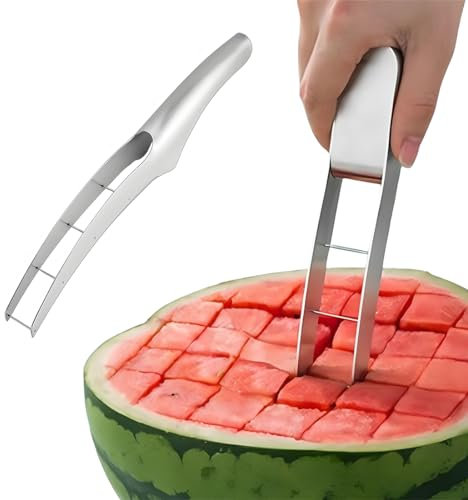 WBZOWRB Cortador de Frutas y Sandía de Acero Inoxidable - Herramienta Rápida y Segura para Cortar Melón en Cubitos y Ensalada de Frutas
