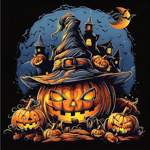 Ohhvvow Halloween Pumpkin Diamond Art Painting Set for Adults, Round 5D Full Drill Diamond Dots Paintings for Beginners DIY Crafts 14x14 Inch