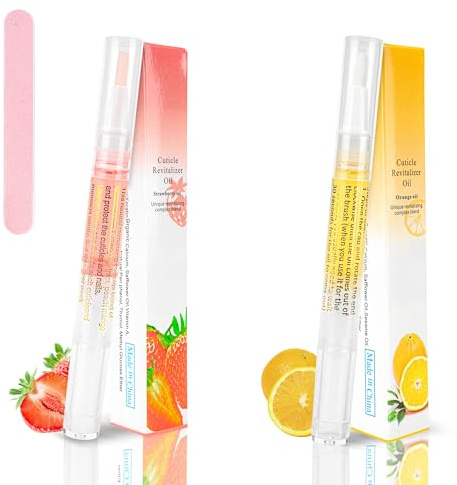 2PCS Cuticle Oil Pen for Nails,Nail Oil Pen for Nail Care,Cuticle Oil for Nails with Nail File,Nail Oil Cuticle Prevent Dry Cracking and Hangnails,Deep Nourishment(Strawberry & Orange Flavor)