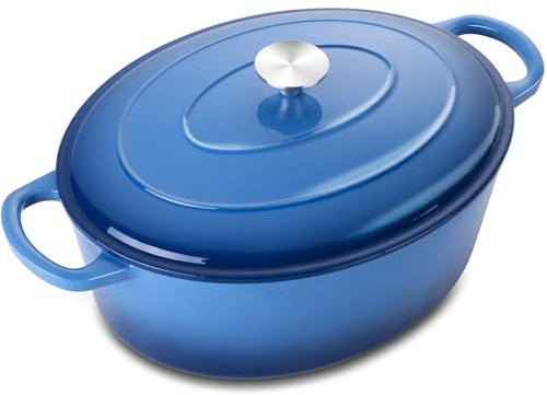 Leonyo - Olla holandesa ovalada de 5 cuartos con tapa, horno holandés de hierro fundido esmaltado ovalado de 5 cuartos para romper pan de masa madre, utensilios de cocina resistentes para estofar,