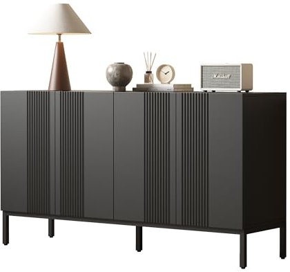 Aurofurz Sideboard,Aufbewahrungsschrank, einzigartiger Linie Design Küchenschrank mit 4 Schubladen und 3 Türen für Küche, Buffetschrank mit Arbeitsplatte, für Esszimmer, Wohnzimmer,145x41x80cm