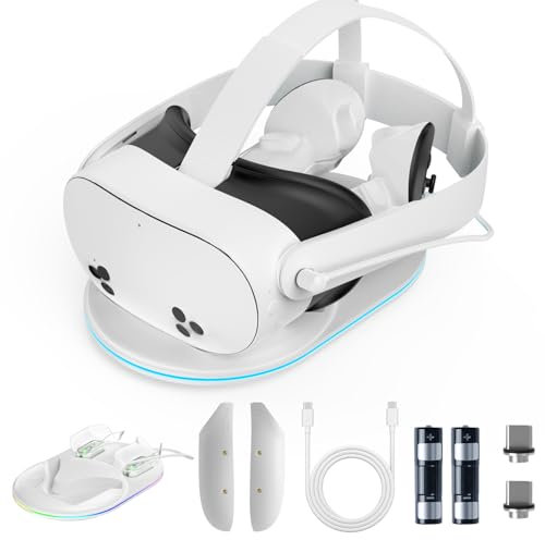 Olycism Charging Dock Compatible with Meta Quest 3S Charging Dock Station Compatible with Oculus 3S Headset and Controller with 2 Rechargeable Batteries Lighting Accessories Charger with Indicator