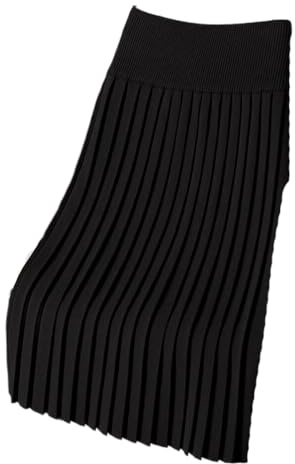 Stickad Kjol För Kvinnor - Höst Och Vinter Oversized Stickad Plissékjol Hög Midja Bantning Kvinnlig Casual Mode Midi-Calf A-Line Kjolar Casual All-Match Stickad Kjol Svart Xl