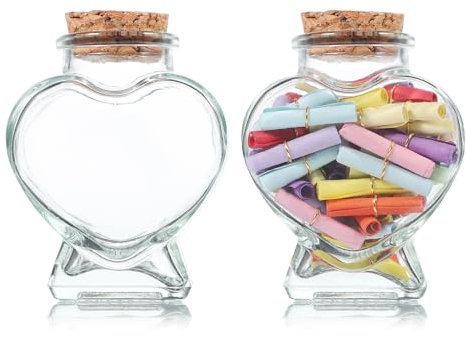 Gatuida 2 Bottiglie in a forma di cuore con tappo in sughero – Piccoli bicchieri da riempire per decorazioni di nozze – Progetti fai da te e feste creative da 50 ml a cuore vasi di per la