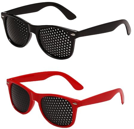 2er-Pack Rasterbrille Lochbrille für Augentraining Original Pinhole Glasses Rasterbrille Augentraining Umklappbare Bügel Korrekturbrille Verbesserte Sicht Zum Augentraining (Rot/Schwarz)