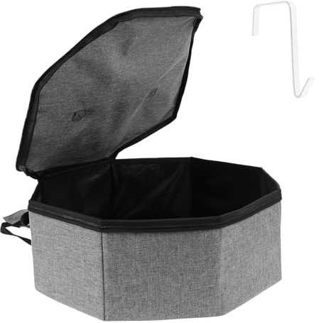 harupink Hutschachtel Achteck mit Deckel und Haken,Foldable Reise Hutbox,Hutbehälter aus Polyester,Stabiler Griff,Stofftier-Spielzeug-Aufbewahrungsbehälter mit Deckel 43×43×18cm(grau)