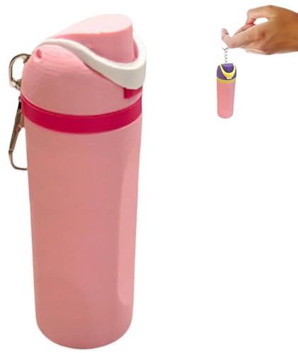 Mini Water Bottle Keychain, Trendy Bottle Keychain, Mini Water Cup Lip Balm Holder, Cute Chapstick Holder Keychains for Backpack or Purse Charm (Pink)