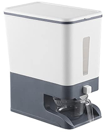 predolo Dispensador de Arroz de 10 Kg, Dispensador de Cereales, Cubo, Tapa Sellada para Cereales, Frijoles, Aperitivos, Gris, Individual