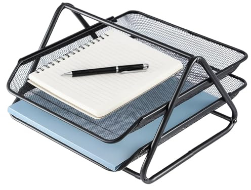 Trintion 2 Tier Office Filing Trays Holder Desktop Document Storage Metal Filling Collection for Home &Office (2 Tier Black)