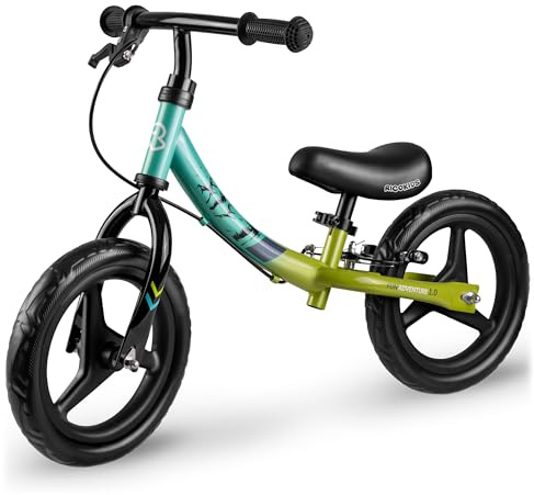 Ricokids Bicicleta sin Pedales a Partir de 1 año - Bicicleta de Equilibrio con Frenos - Ruedas de Espuma EVA - Sillín Ajustable - Verde Negro