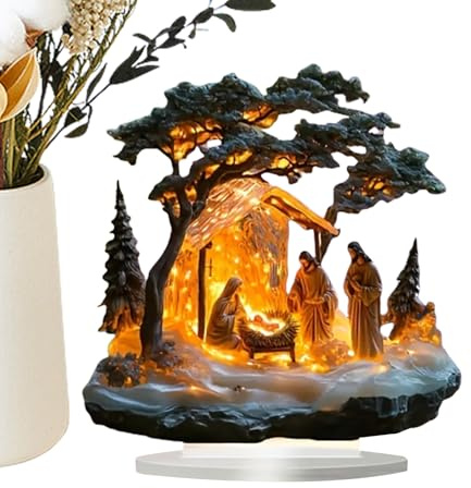 Presepe in acrilico, 18 x 18 cm, trasparente, decorazione natalizia 3D, materiale acrilico, con figure dettagliate, per interni, presepi, decorazione per la casa delle vacanze